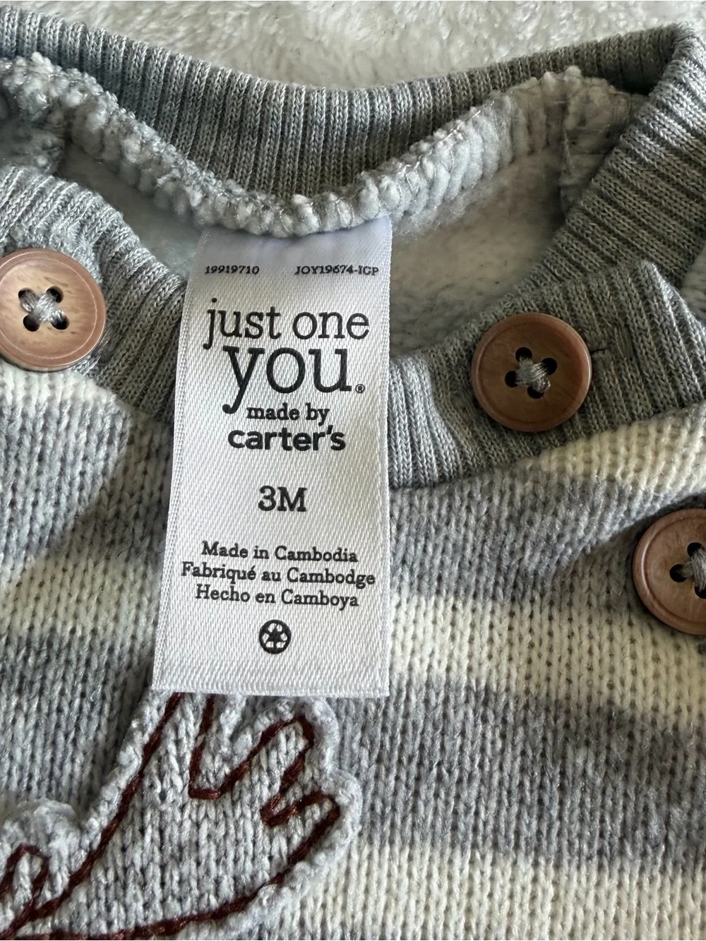 Carter's Gray & White Striped Romper with Moose + Oshkosh Overalls Set 3M